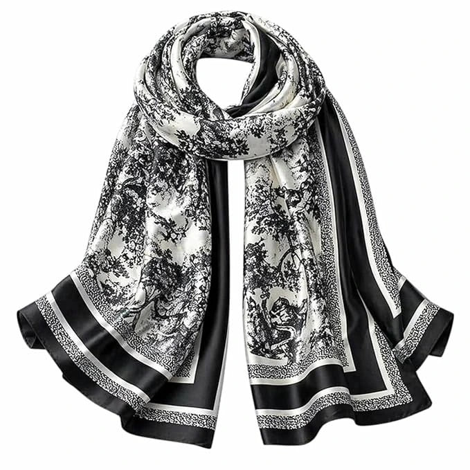 Monochrome Floral Silk Scarf