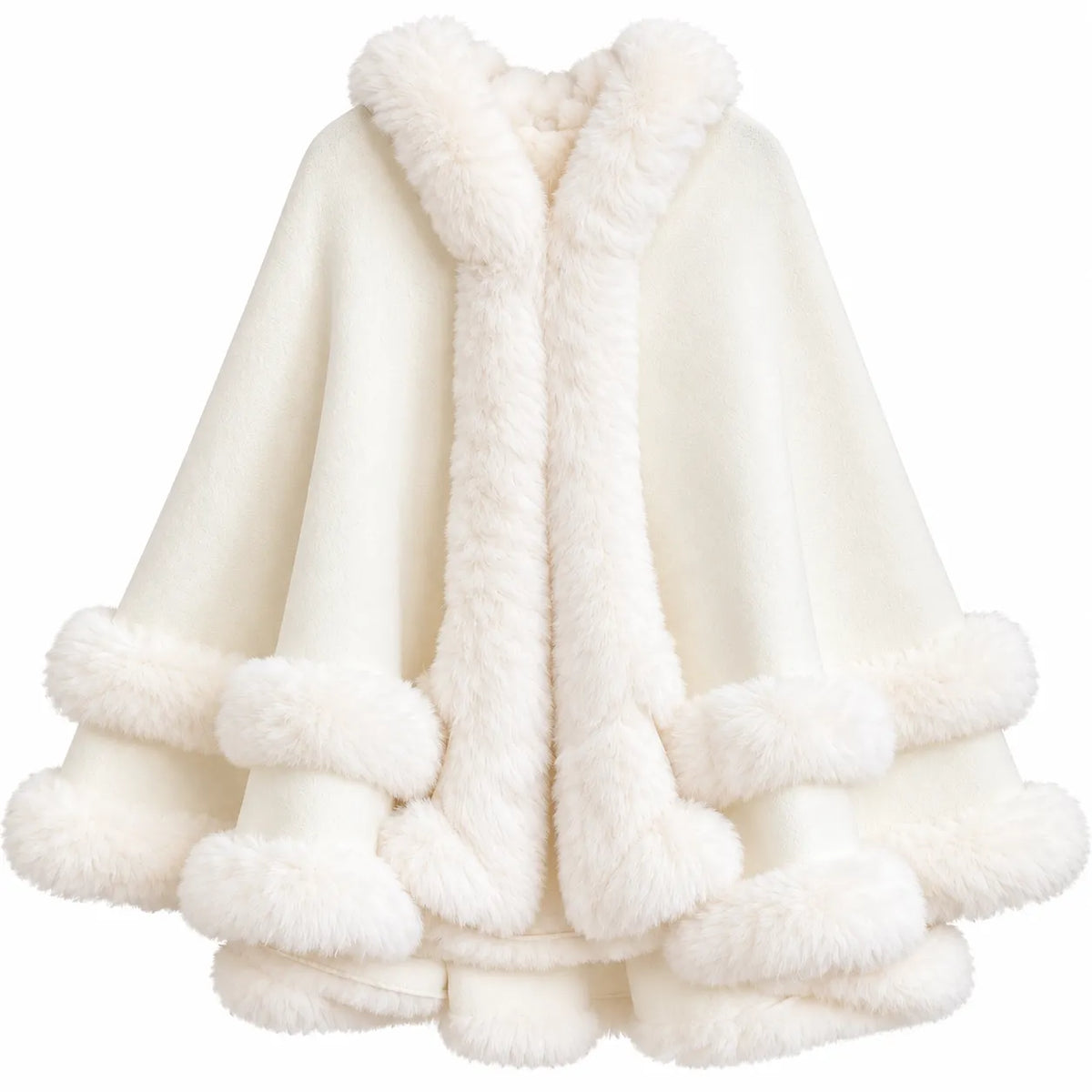 Fur Trim Hooded Cape Poncho