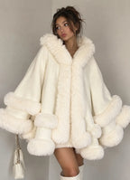 Fur Trim Hooded Cape Poncho