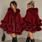 Fur Trim Hooded Cape Poncho