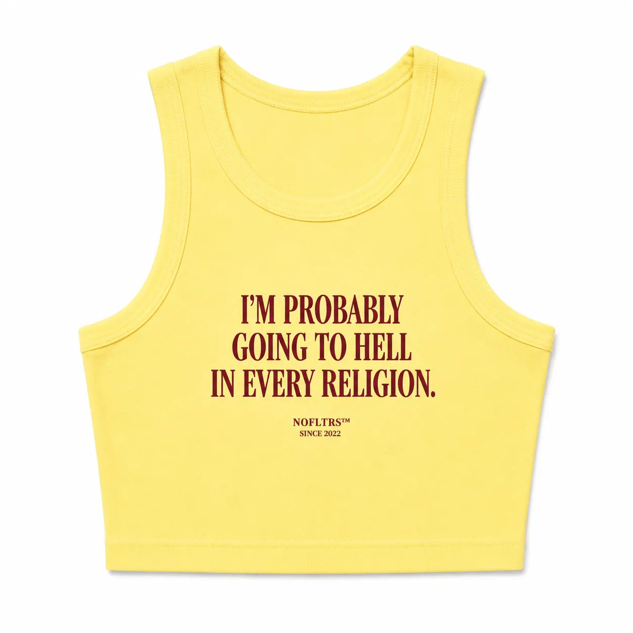 I'M PROBABLY GOING TO HELL IN EVERY RELIGION CROP TANK