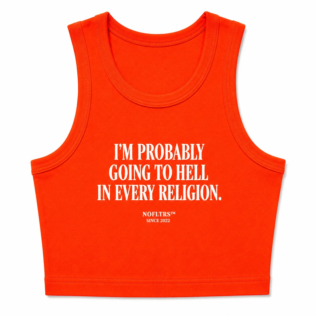 I'M PROBABLY GOING TO HELL IN EVERY RELIGION CROP TANK