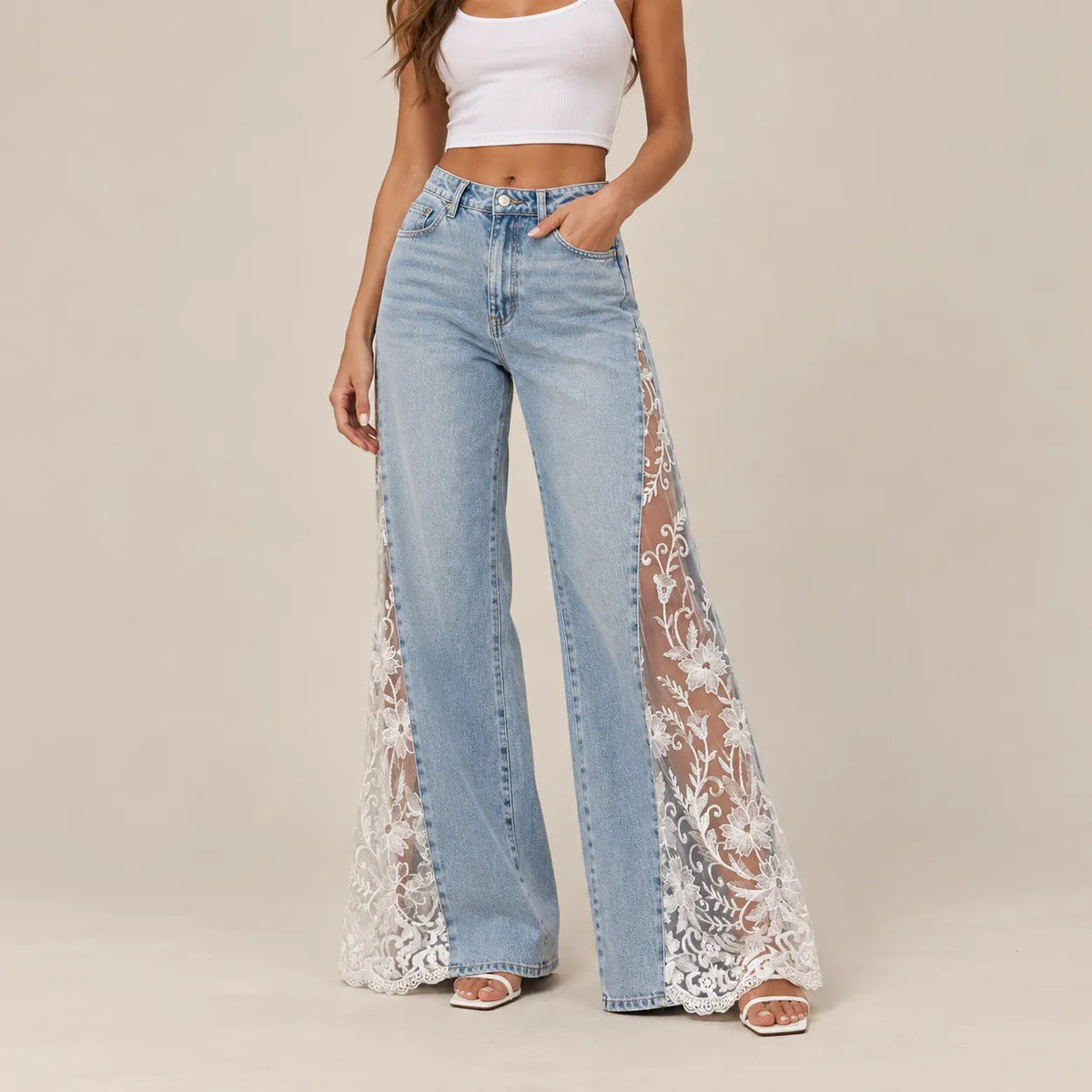 LACE WIDE LEG JEANS