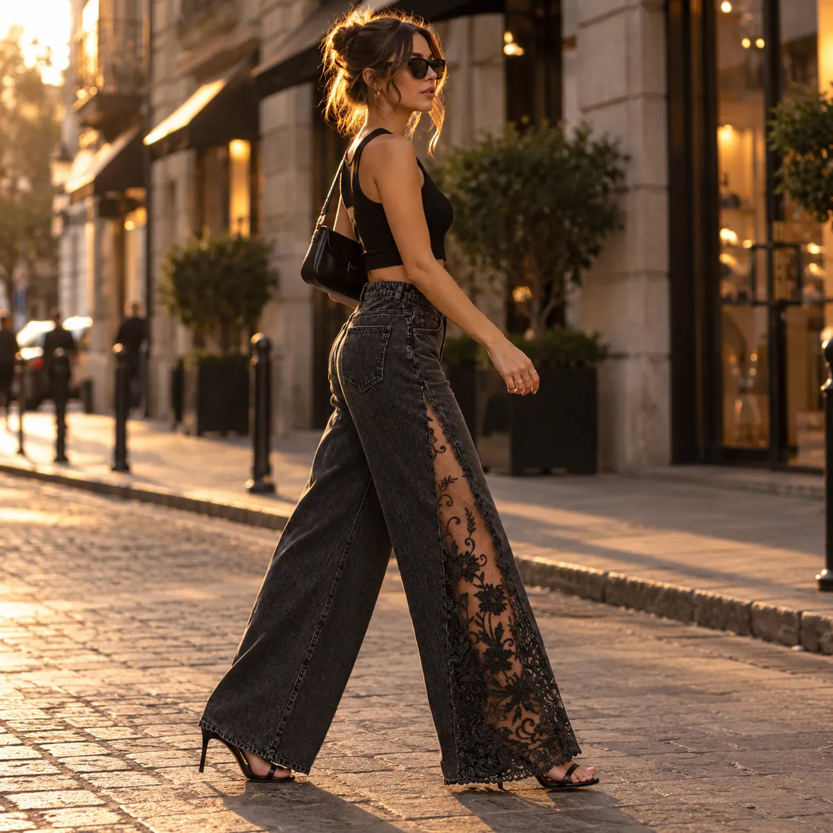 LACE WIDE LEG JEANS