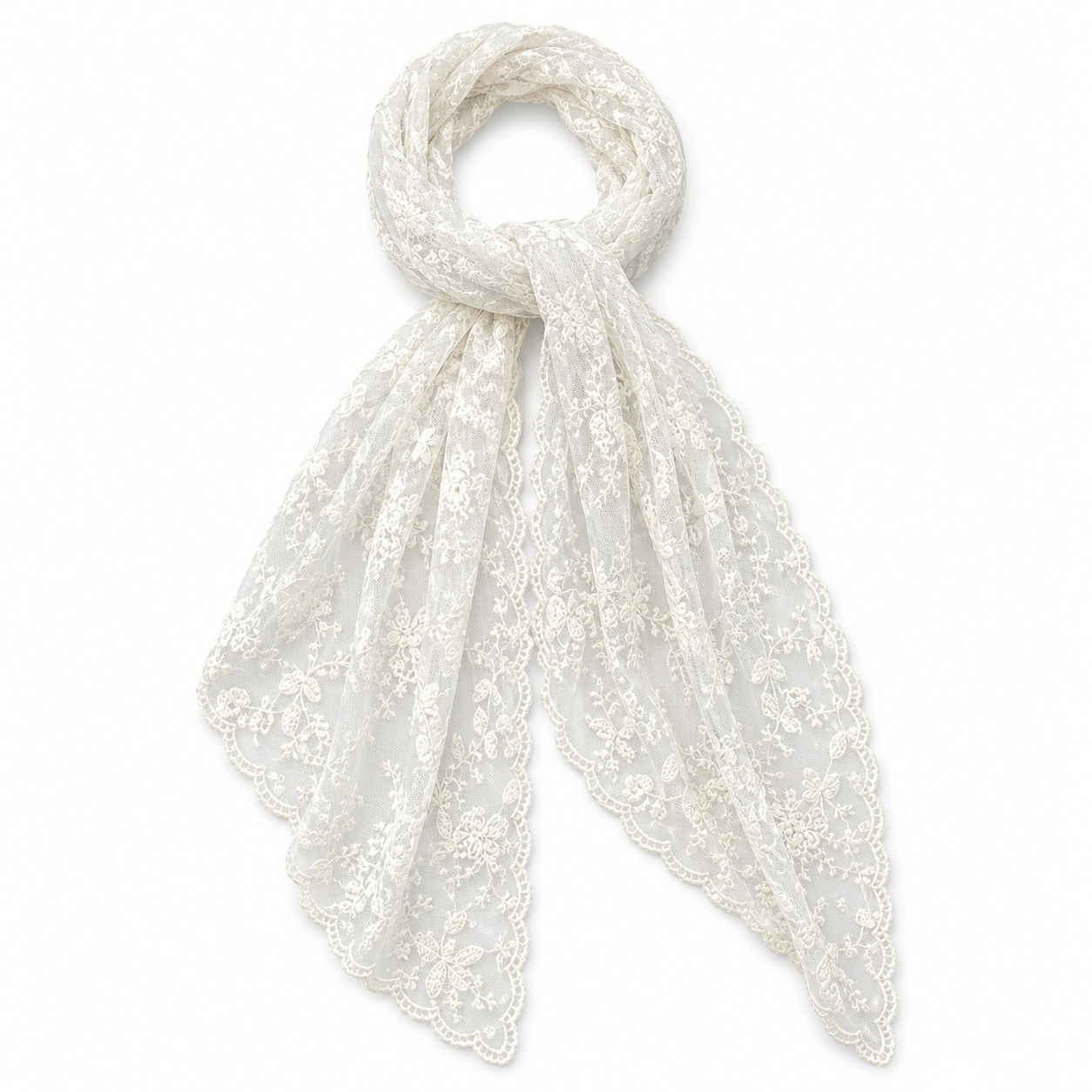 Lace Floral Embroidered Scarf