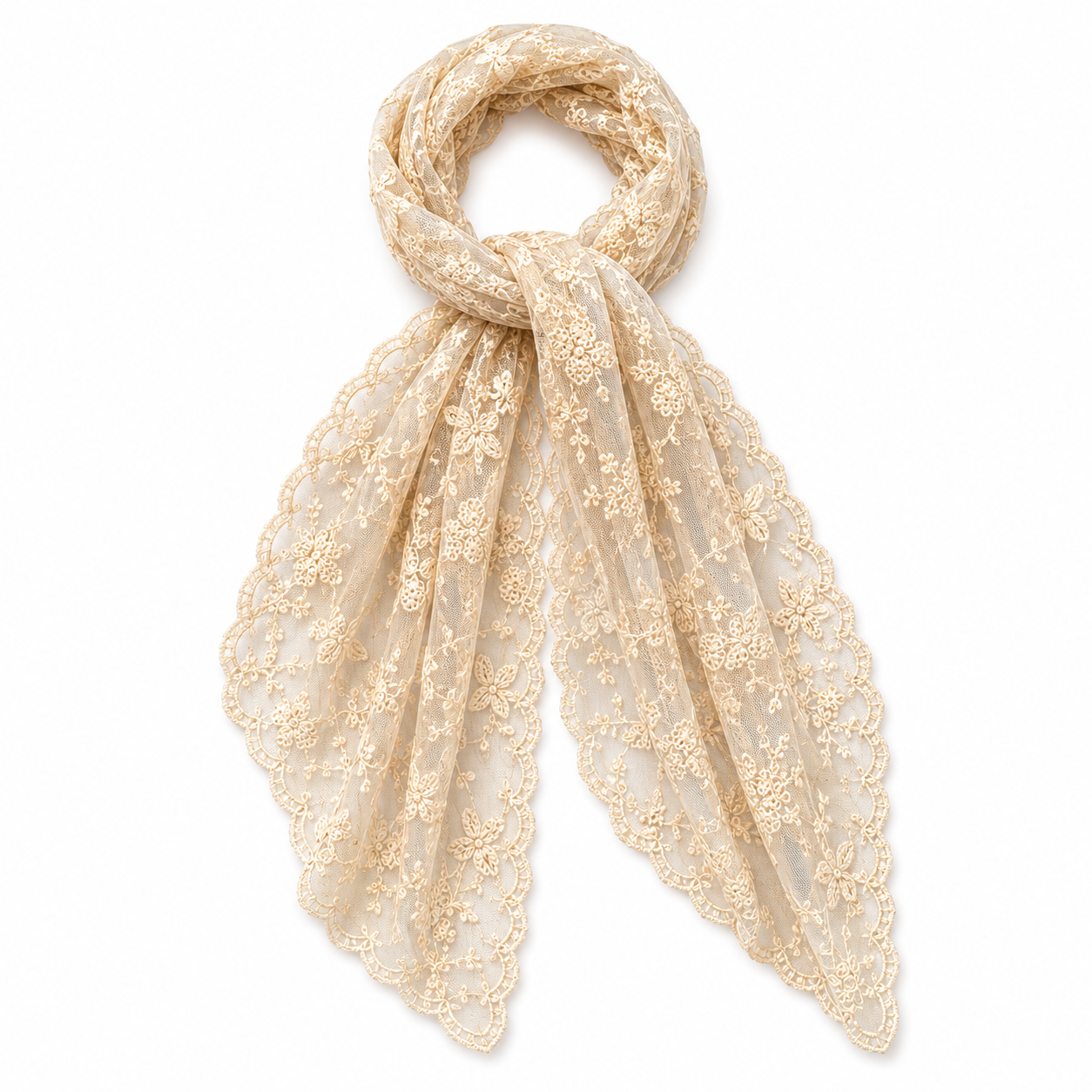 Lace Floral Embroidered Scarf
