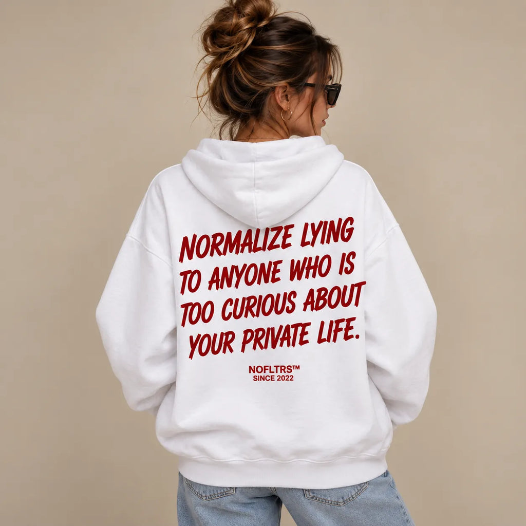 NORMALIZE LYING TO ANYONE WHO IS TOO CURIOUS ABOUT YOUR PRIVATE LIFE HOODIE