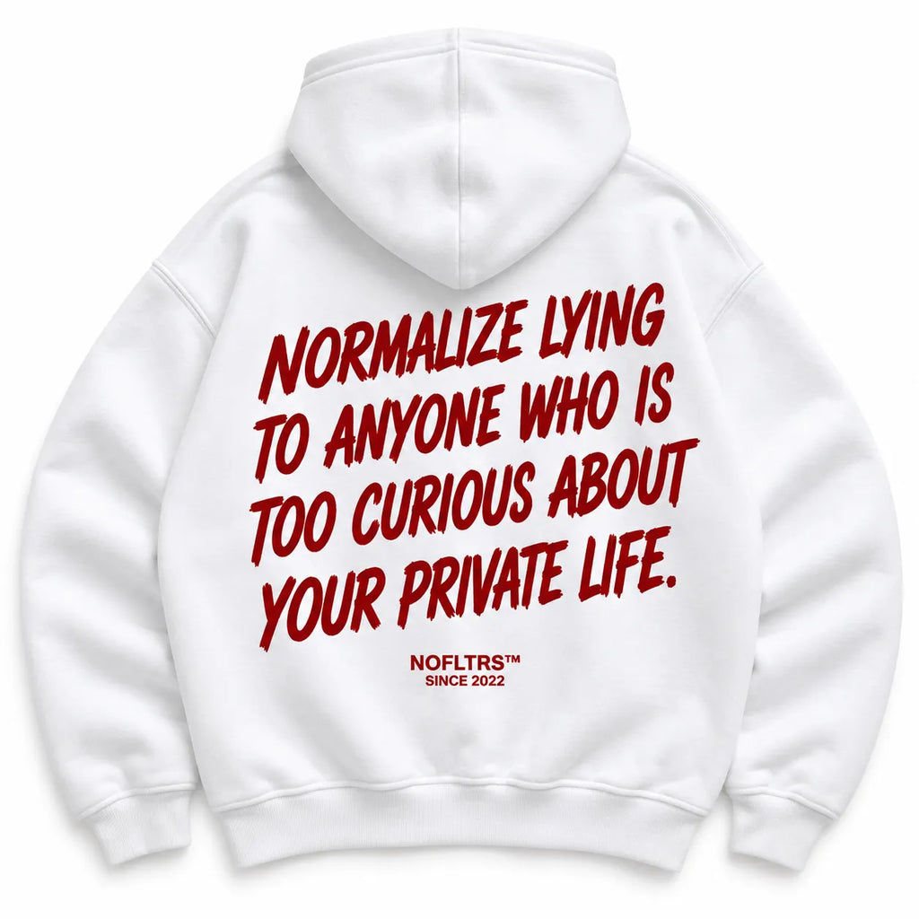 NORMALIZE LYING TO ANYONE WHO IS TOO CURIOUS ABOUT YOUR PRIVATE LIFE HOODIE