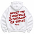 NORMALIZE LYING TO ANYONE WHO IS TOO CURIOUS ABOUT YOUR PRIVATE LIFE HOODIE