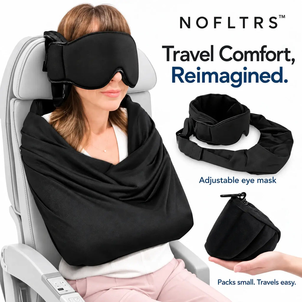 3-in-1 Airplane Sleep Support System – Travel Pillow, Eye Mask & Body Sling
