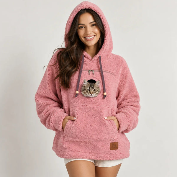 Pet Pouch Hoodie for Women – Cozy Sherpa Cat & Small Dog Hoodie