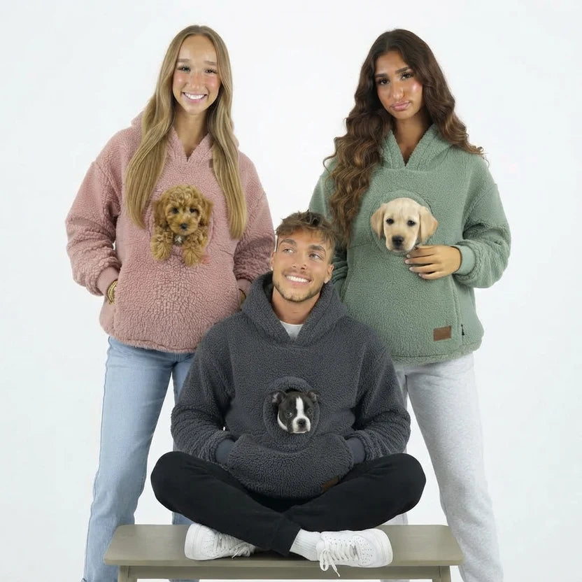 Pet Pouch Hoodie for Women – Cozy Sherpa Cat & Small Dog Hoodie