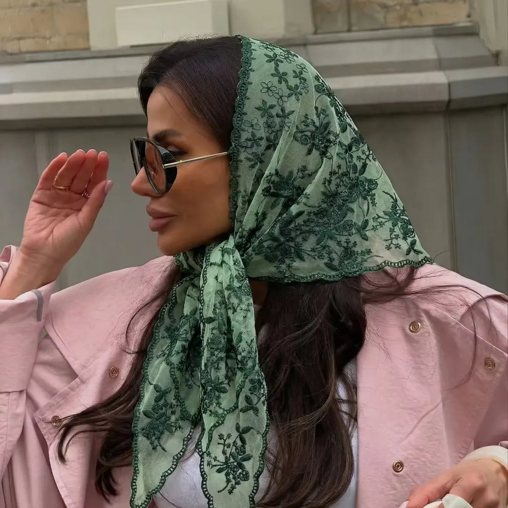 Lace Floral Embroidered Scarf