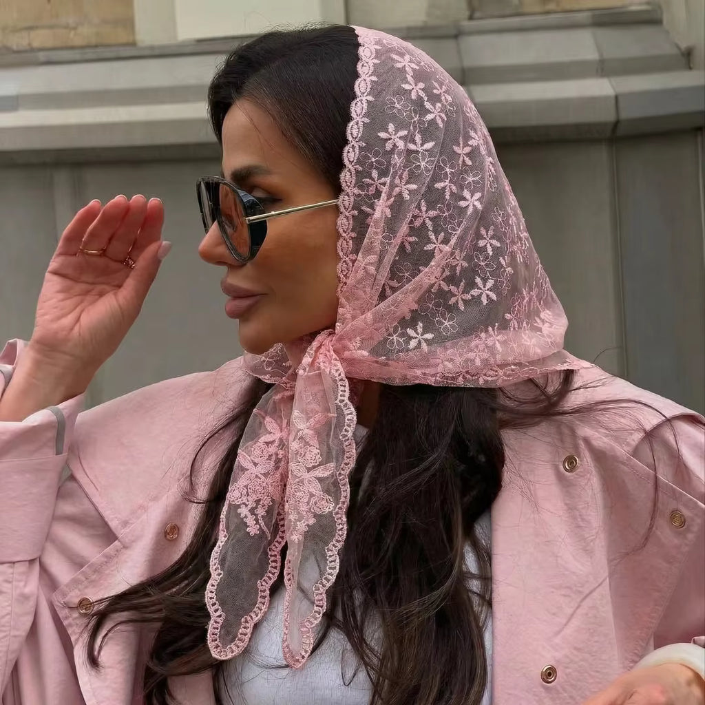 Lace Floral Embroidered Scarf