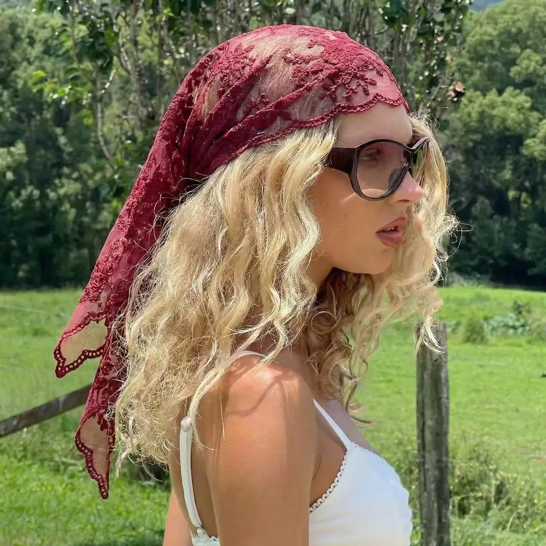 Lace Floral Embroidered Headscarf