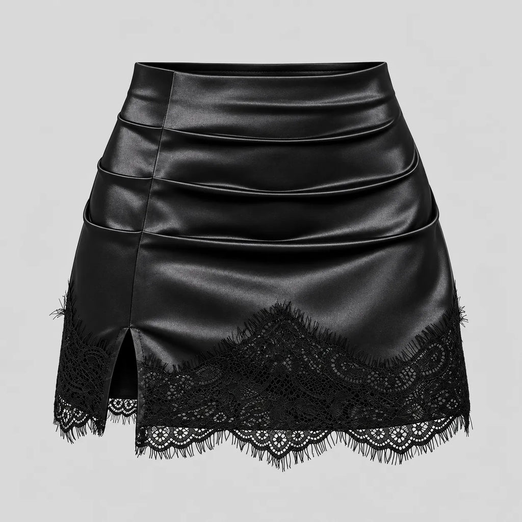 SATIN LACE-TRIM MINI SKIRT