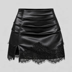 SATIN LACE-TRIM MINI SKIRT