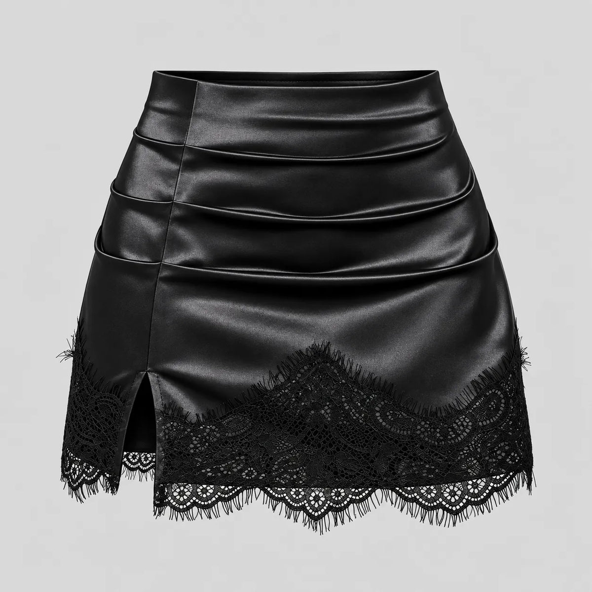 SATIN LACE-TRIM MINI SKIRT