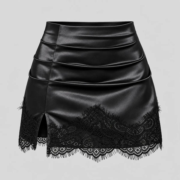 SATIN LACE-TRIM MINI SKIRT
