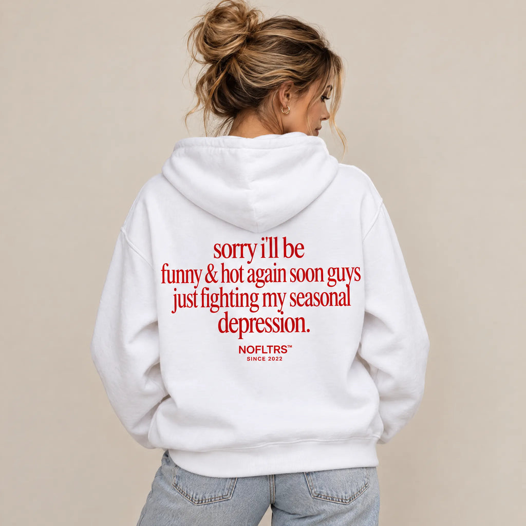 SORRY I'LL BE FUNNY & HOT AGAIN SOON GUYS JUST FIGHTING MY SEASONAL DEPRESSION HOODIE