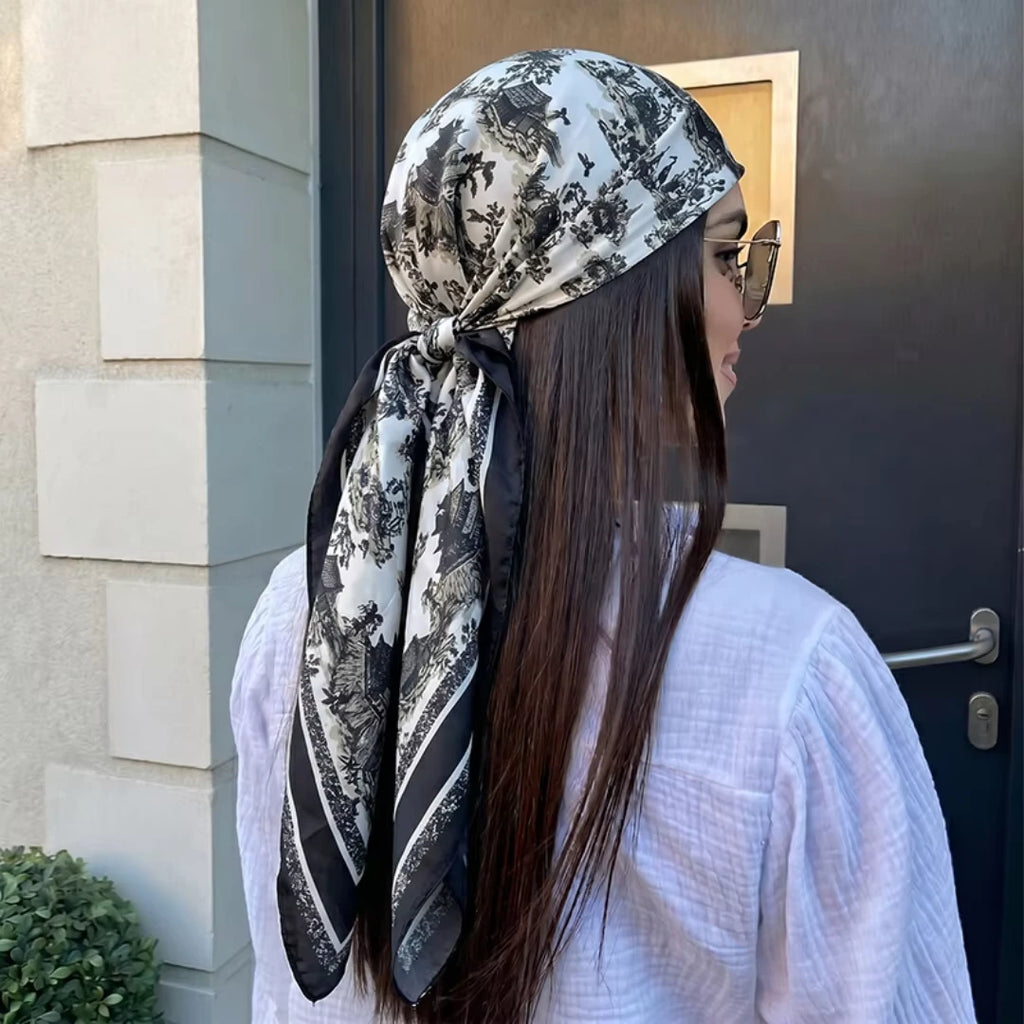 Monochrome Floral Silk Scarf