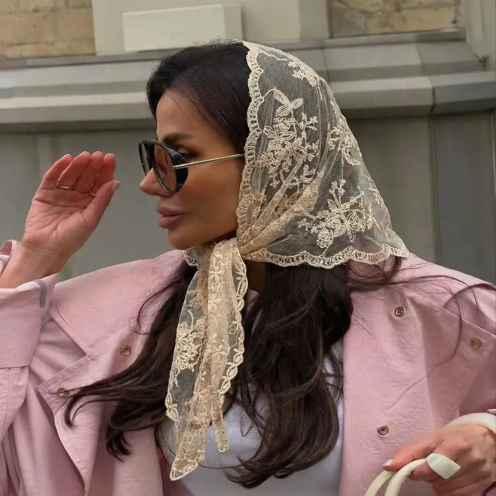 Lace Floral Embroidered Scarf