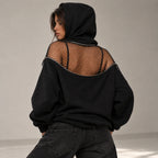 Backless Hoodie – Mesh Open Back Streetwear Top for Women