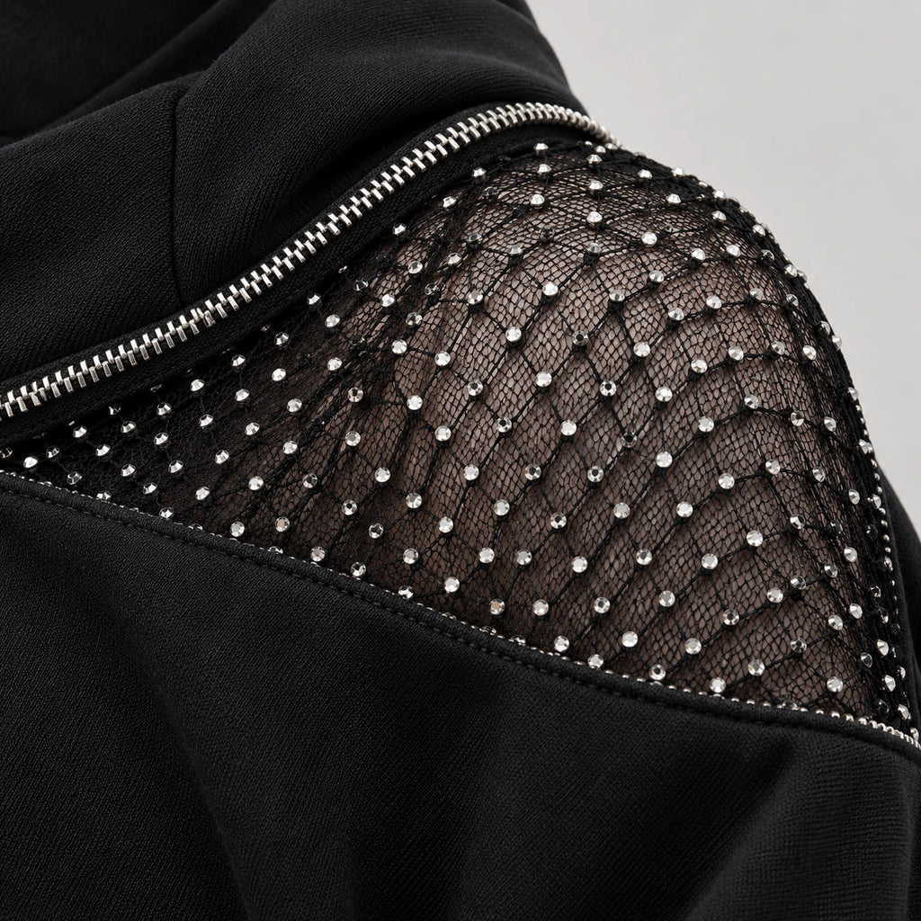 Backless Hoodie – Mesh Open Back Streetwear Top for Women