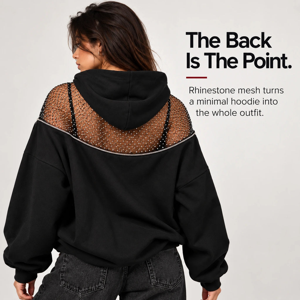 Backless Hoodie – Mesh Open Back Streetwear Top for Women