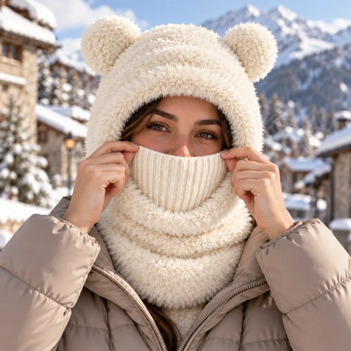 Bear Balaclava – Plush Winter Hood with Face & Neck Warmer