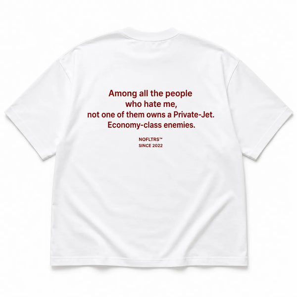 AMONG ALL THE PEOPLE WHO HATE ME, NOT ONE OF THEM OWNS A PRIVATE-JET. ECONOMY-CLASS ENEMIES