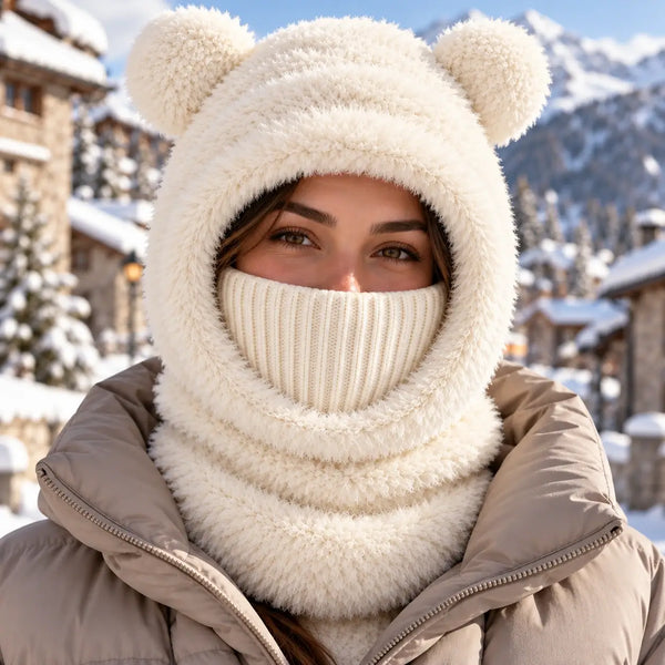 Bear Balaclava – Plush Winter Hood with Face & Neck Warmer
