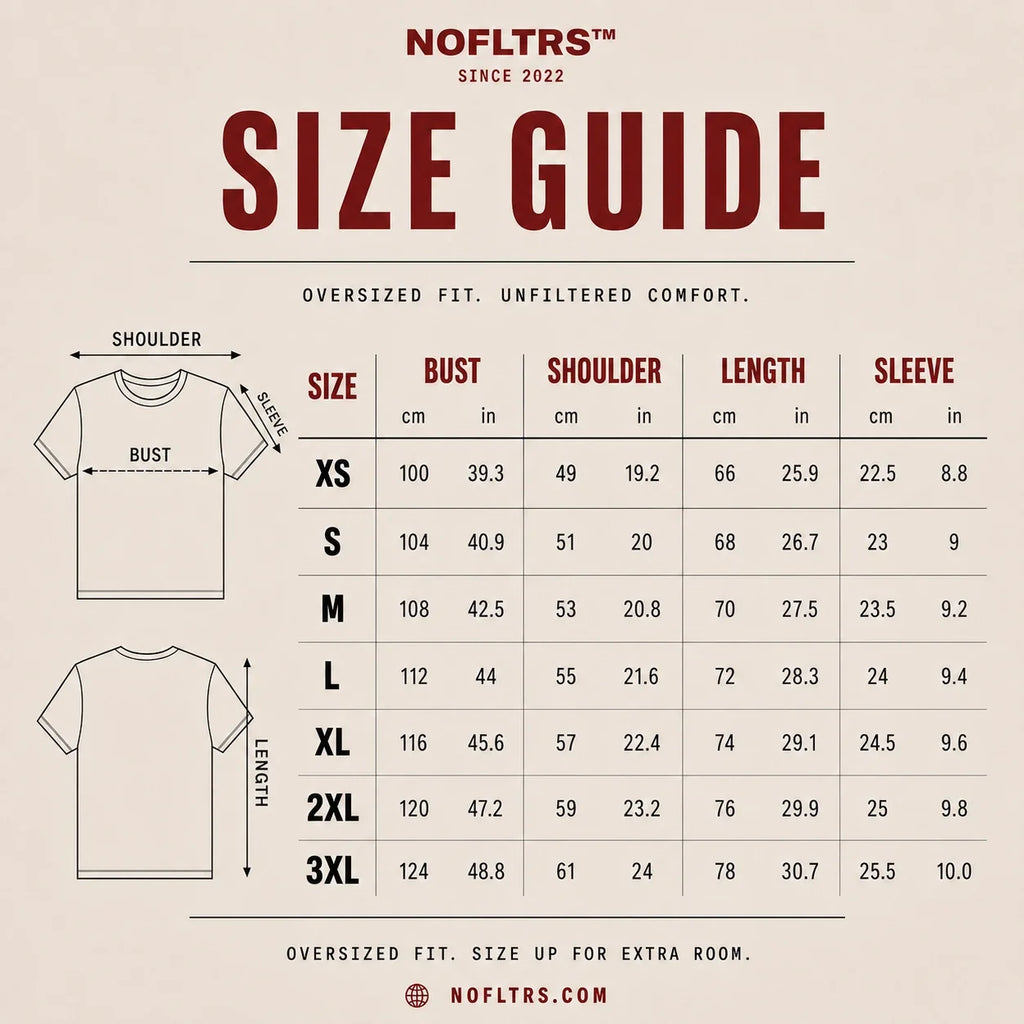 NOFLTRS Oversized Shirt Size Chart