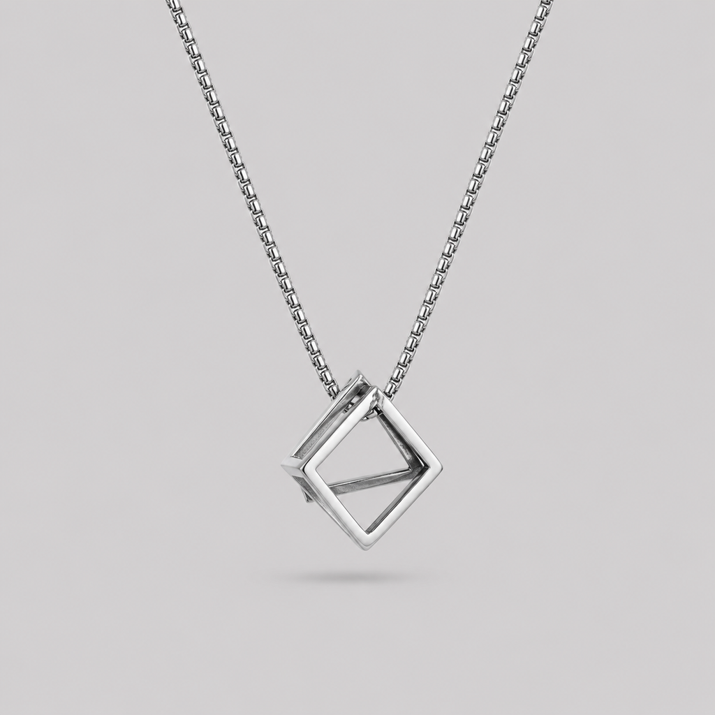 Open Cube Geometric Pendant Necklace