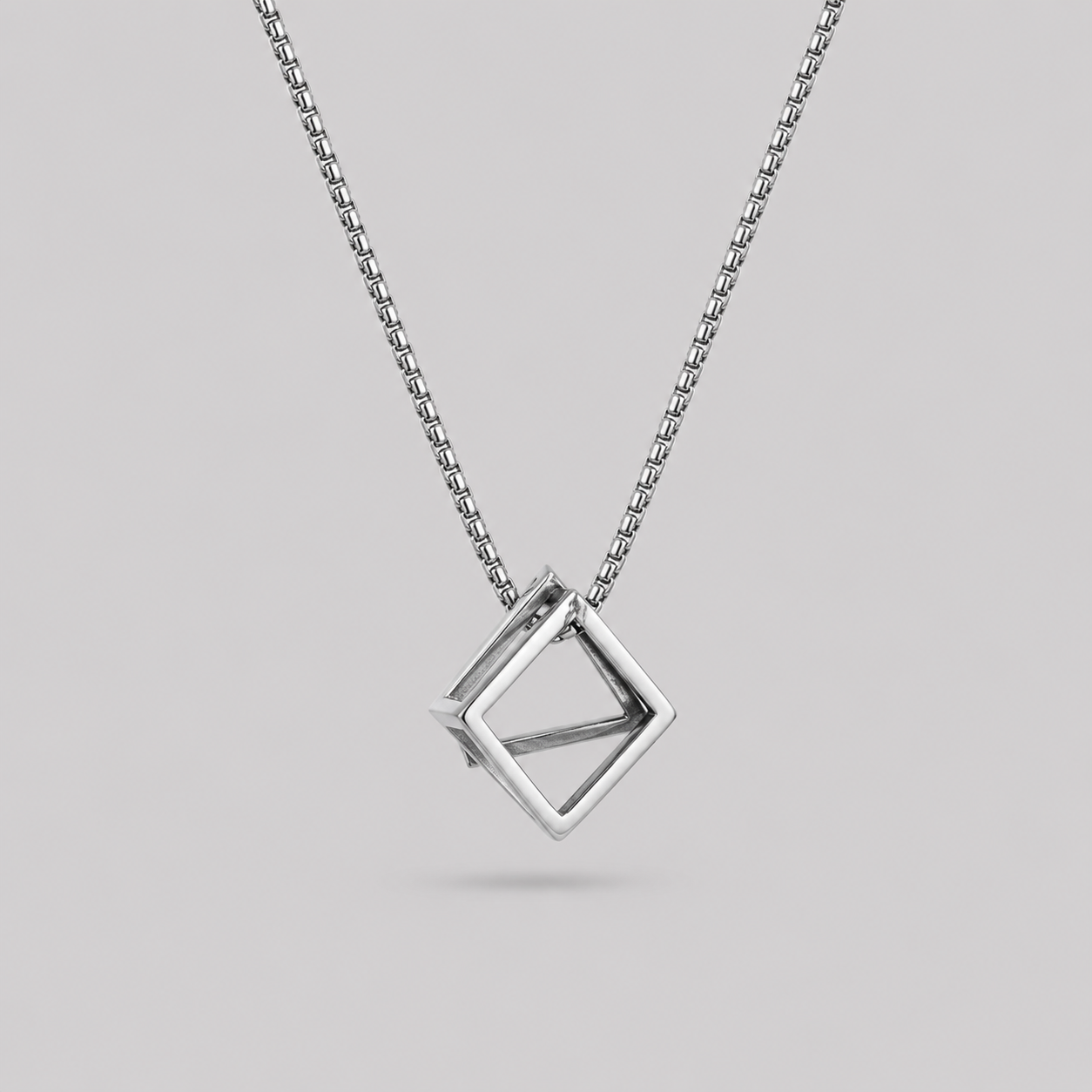 Open Cube Geometric Pendant Necklace