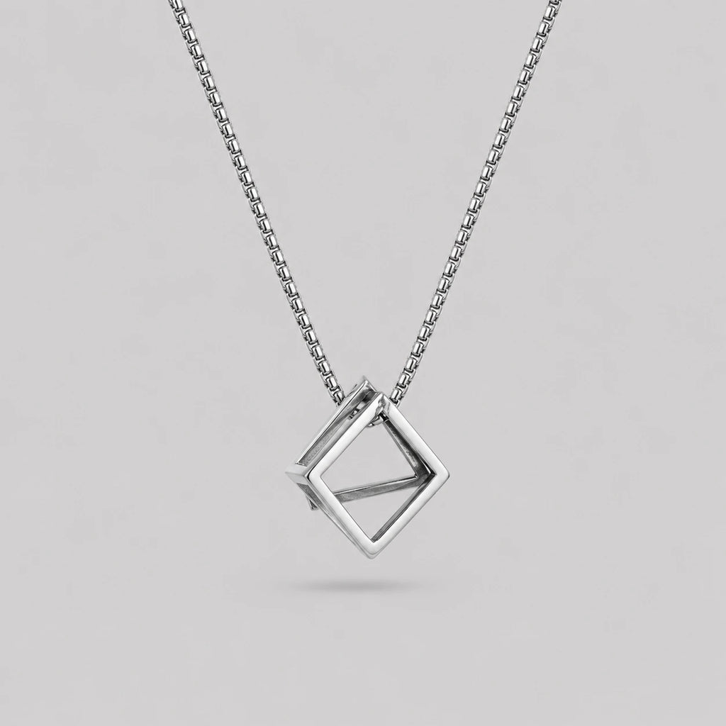 Open Cube Geometric Pendant Necklace
