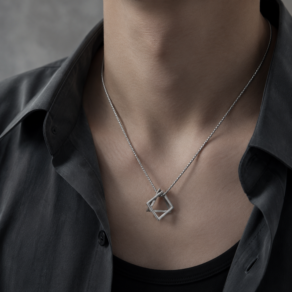 Open Cube Geometric Pendant Necklace