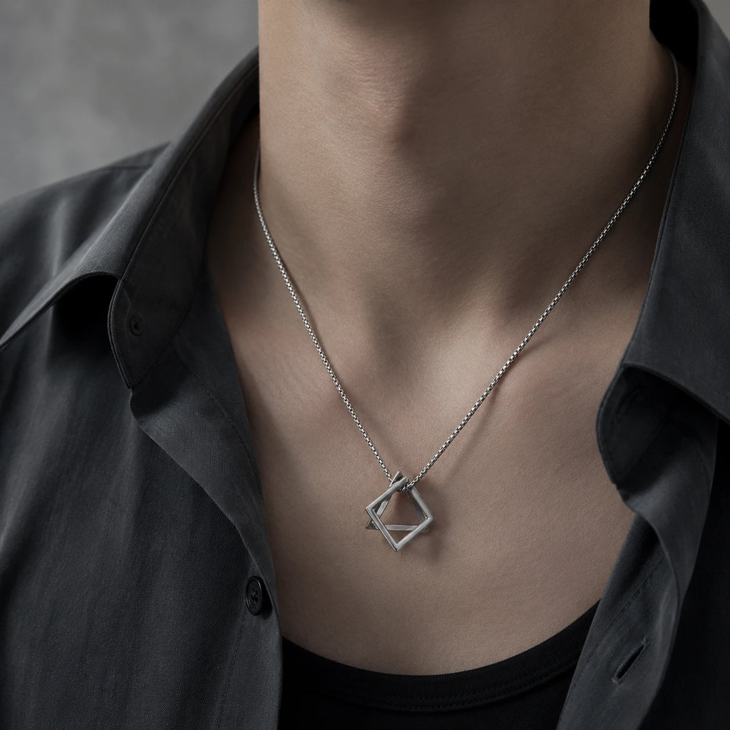 Open Cube Geometric Pendant Necklace